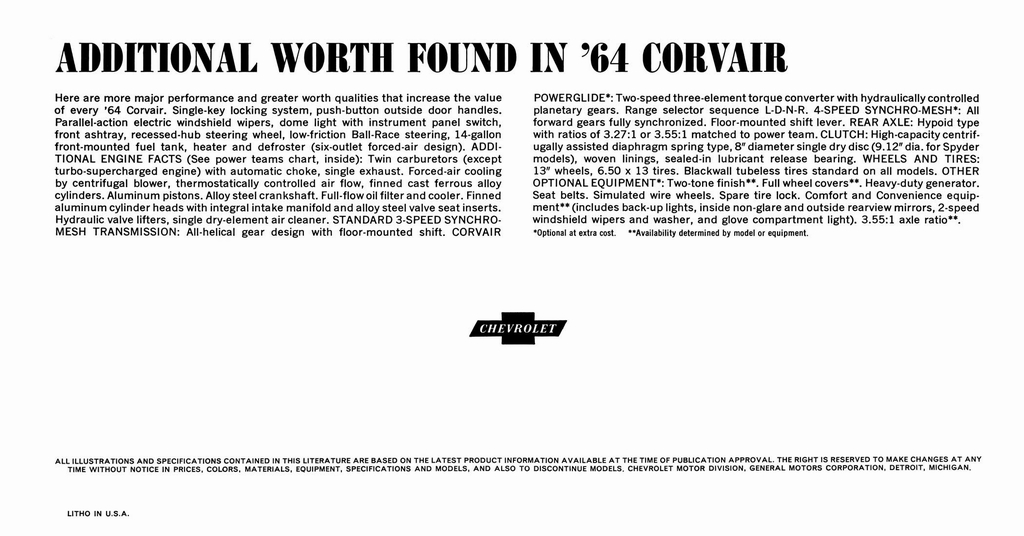 1964 Chevrolet Corvair Brochure Page 1